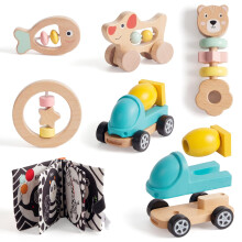 Houten Baby Speelgoed 6 stuks, Montessori Speelgoed voor Baby's 1-3 Jaar, Houten Rammelaars Set