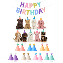 Fiestivo 14pcs Mini Party Hats for Stuffed Animals with Banner, Felt Cloth Adjustable Mini Birthday Hats for Dolls Dog Cat Rabbit Puppies Assorted Ani