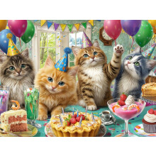 Springbok Katzen-Geburtstagsfeier 500 Teile Puzzle für Erwachsene & Familie - Poster Inklusive - Bunte Party Szene
