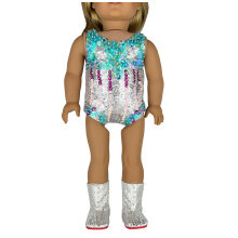 Luxueuze Handgebeade Sequin Outfit met Zilveren Laarzen voor 18 Inch Amerikaanse Pop