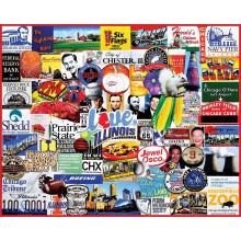 White Mountain 1000 Piece Jigwas Puzzle Prairie State Collage Puzzles with Large Pieces for Adults and Family 24"x30" - I Love Illinois