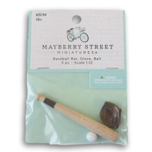 Dollhouse and Craft Miniatures - Baseball Bat, Glove, and Ball - 3 Count - Scale 1:12