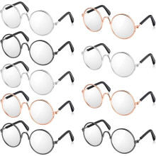 9 Pairs Mini Dolls Glasses - Metal Wire Rim, Clear Lens Eyewear - Fits 8 Inch, 18 Inch Dolls and Dogs (9 Pcs, 3.74 Inch)