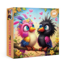 Puzzles d'oiseaux colorés mignons Larkipuzz pour adultes 1000 pièces, jigsaw couple amoureux de Saint-Valentin