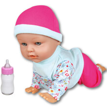 Lissi: 30 cm Krabbelpuppe - Pink & Blau - Interaktive Bewegung mit Knopf, Blumenoberteil & Mütze, Flasche, 2+ Jahre