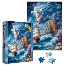 Larkipuzz Fantasy Vrouwen Oceaan Puzzels voor Volwassenen 1000 Stukken, Prachtig Zee Landschap Legpuzzel