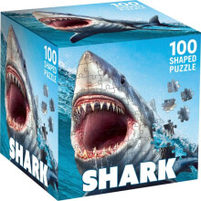 Masterpieces Haaien Puzzel - 100 Stukken, Grijs-Blauw, Draagbaar, Probleemoplossend & Ruimtelijk Bewustzijn