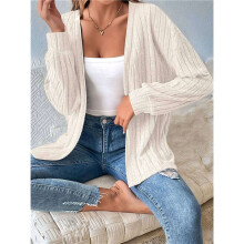 Womens Cardigan Sweater Long Sleeve Lightweights Open Front Curved Hem Ribbed Knit Cardigan Coat Apricot L