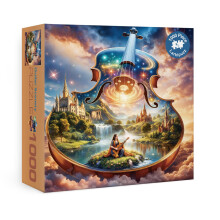 Larkipuzz Gitaar Landschap Puzzels voor Volwassenen 1000 Stukken, Fantasie Dame Kasteel Natuur Puzzel