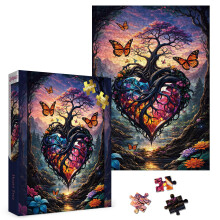 Larkipuzz Art Colorful Heart Puzzles for Adults 1000 Pieces, Challenging Tree of Life Landscape Jigsaw Puzzles, Beautiful Plant Scenic Forest Puzzle