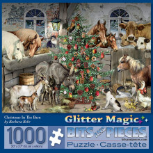 Bits and Pieces - Puzzle de 1000 Pièces pour Adultes - Noël dans la Grange - Cheval Vache Arbre Hiver