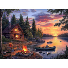 500 Stuk Puzzel voor Volwassenen, Sunset Lake Campfire Puzzel, Puzzels voor Volwassenen 500 Stukken, Cadeau voor Thuisdecoratie
