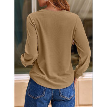 Damen-Sweatshirt mit Rundhalsausschnitt, Langärmlige Shirts, High-Low-Tops, Abgerundeter Saum Khaki XXL
