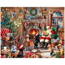 White Mountain 1000 Piece Jigsaw Puzzle Winter Christmas Holiday Puzzles for Adults and Teens 24"x30" Large Pieces - Christmas Puppies