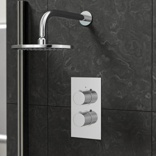 NES Home 2 Dial 1 Way Round Concealed Thermostatic Shower Valve & Head