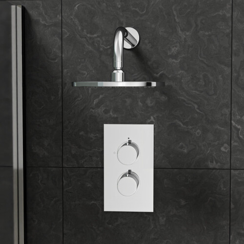 NES Home 2 Dial 1 Way Round Concealed Thermostatic Shower Valve & Head 2