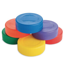 S&S Worldwide Pucks de Hockey Plastiques Creux Légers. Idéal pour EPS et Hockey en Salle. Set de 6 Colorés, 3"