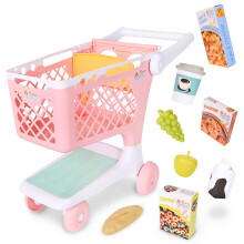 Chariot de Courses Factice, Plastique Résistant, Avec Nourriture Factice, Chariot Rose pour Enfants 2+
