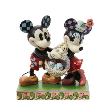 Enesco Disney Traditions by Jim Shore Mickey and Minnie Mouse Easter Basket Figurine, 5.7 Inch, Multicolor