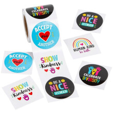 Fun Express Menschlichkeit & Vielfalt Papier Stickerrolle - Lehrerbedarf Aufkleber für Kinderklasse - Valentinstag Partygeschenke - 100 Stück
