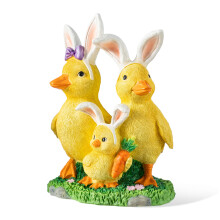 Glitzhome Easter Decorations 11.5" Resin Duck Family Figurine with Bunny Ears & Carrot, Whimsical Spring Tabletop Centerpiece for Home Indoor Outdoor