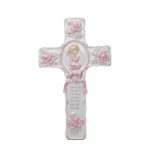 Figurine croisée en porcelaine fine avec fille en prière, 22 cm