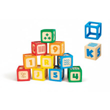Hape Grip-n-Stack 10-Piece Wooden Building Blocks with Silicone Edges - Educational Alphabet & Number Stacking Toy for Toddlers and Babies - Fine Moto