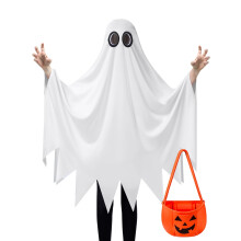 Costume Fantasma per Bambini, Costume Fantasma Bianco di Halloween con Sacchetto di Zucca