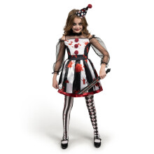 Spooktacular Creations Girls Clown Costume, Halloween Spooky Clown Costume, Black and White Tattered Jester Dress for Girls (X-Large(12-14 yrs))