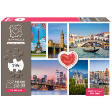TEAMPUZZLE: Villes - Puzzle 194 pièces, 2 niveaux de difficulté, Photos du monde, Scènes de voyage, 19 x 13