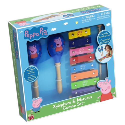 Peppa Pig Peppa Pig: Set Combinato di Xilofono e Maracas in Legno - 8 Note, Include: Bacchetta e 2 Maracas in Legno