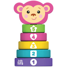 Monkey Empilable Jouet en Bois - Anneaux de Stacking avec Nombres, Formes & Couleurs - Jouet Montessori pour Enfants 1+