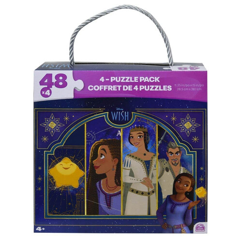 Set de 4 Puzzles Disney Wish de 48 Pièces avec Poignée de Transport