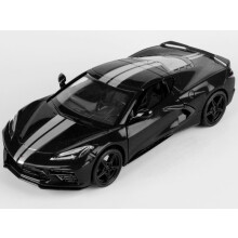 2020 C8 Stingray Black with Silver Stripes Timeless Legends Series 1/24 Diecast Model Car by Motormax 79360bk-s