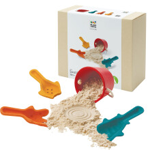 PlanToys Sandspielset Holz Montessori Outdoor Sinnes- und Feinmotorikspielzeug | Kreative Strandaktivität