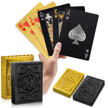 Spielkarten 2er Set, Wasserfeste Plastikkarten, Coole schwarze Karten für Erwachsene, Premium Pokerkarten Set
