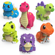 Tub Works Dinosaur Bad Toys, 6-Pack | Geen Gaten Ontwerp houdt Vocht Buiten | Zacht, Knijpbaar & Drijft op Water