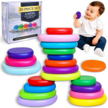 LEOGOR Extra Grote Houten Stapelstenen (20 PCS) - Montessori Balancerende Speelgoed voor Peuters 1-3