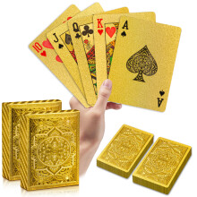 Wkchxd Spielkarten 2er-Pack, Wasserdichte Plastikspielkarten, Coole Gold-Spielkarten für Erwachsene