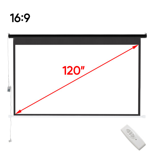 120" Electric Motorized Projector Screen - 16:9 Remote Control Home Theatre Screen, Black 2