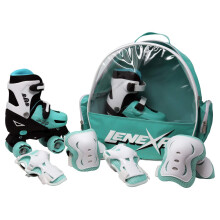 Lenexa Go GRO Adjustable Quad Roller Skate Bundle - Kids Roller Skates with Wrist Guards, Knee Pads, Elbow Pads, and Matching Backpack Black, Teal, Ad