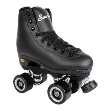 Sure Grip Fame Men & Women Premium Roller Skates Black Leatherette | Stylish Skates for Indoors - Double Structure, Stronger Grip, Extra Long Laces -