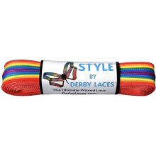 Derby Laces Style Wide 10mm Waxed Lace for Roller Skates, Hockey Skates, Boots, and Regular Shoes (Rainbow Stripe, 96 Inch / 244 cm)