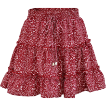 Damen Minirock Sommer Hochtailliert Ausgestellt Blumen Rot M — boho rock damen, a-linien rock kurz
