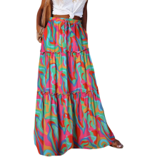 Damen Maxi-Rock Hohe Taille A-Linie Ausgestellt Tie-Dye Gemustert M — boho sommerrock, langer rock taschen