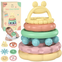Baby Teething Toys 3-6 Months, Soft Silicone Stacking Rings Teether, 6-Piece Stackable Circles for Teething Relief Safe BPA-Free Teething Gift, Perfec
