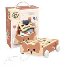 SPEEDY MONKEY Fox Blocks Cart for Toddlers 12m+ | Wooden Block Wagon Pull Toy with 24 Multicolor Blocks | Educational Shape Sorting & Building Toy for