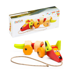 Cubika Wooden Walk Along Sausage Dog - Pull Toy for Toddlers Ages 1-3 - Montessori Inspired, FSC-Certified Wood, German Water-Based Paint - Travel Woo