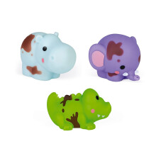Janod Bath Time Aniwash 3 Jungle Animals Dirty Spots Magically Disappear in Warm Water - Ages 10 Months+ - J04707