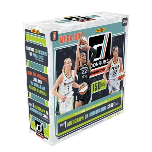 2025 Panini Donruss WNBA Basketball Mega Trading Card Box (1 Autogramm oder Memorabilienkarten pro Box)